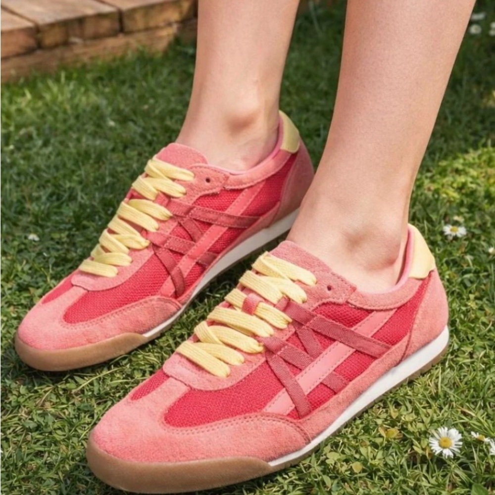 Sam Edelman Pink and Yellow Retro Runner Sneakers
